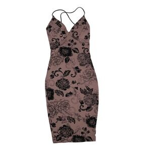Windsor Floral Bodycon Dress Mauve Black Print XS‎ Y2K Whimsigoth Romantic